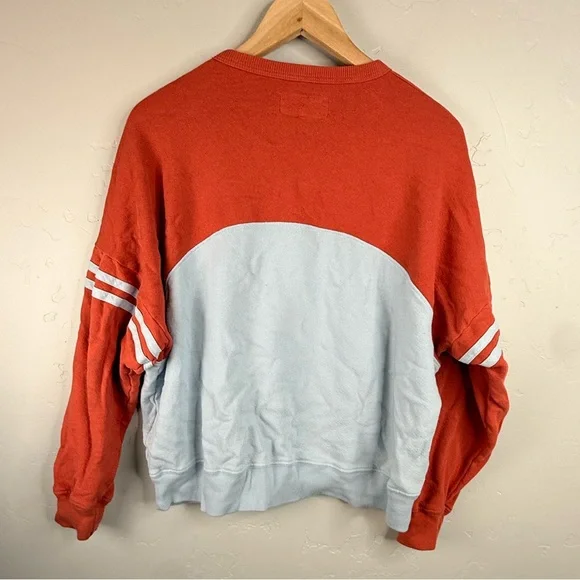 THE GREAT Cross Country Colorblock Cotton Sweatshirt Tomato Red Blue Medium - Picture 5 of 13